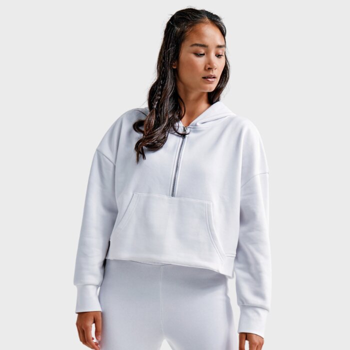 Ladies Oversized Cropped 1/2 Zipped Hoodie Thumbnail