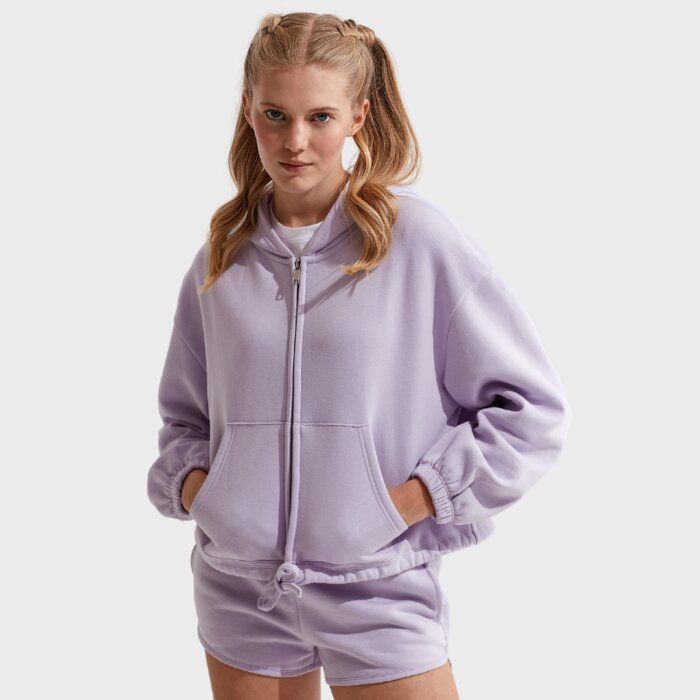 Ladies Cropped Oversize Zipped Hoodie Thumbnail