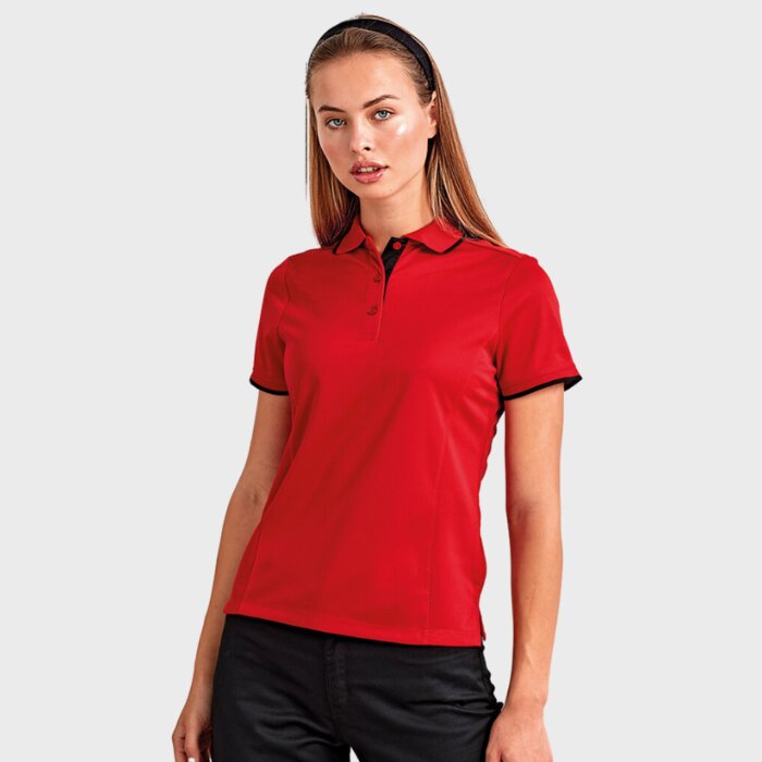 Ladies Slim Fit Contrast Neck and Collar Fitted Polo Shirt - Performance Fabric Thumbnail